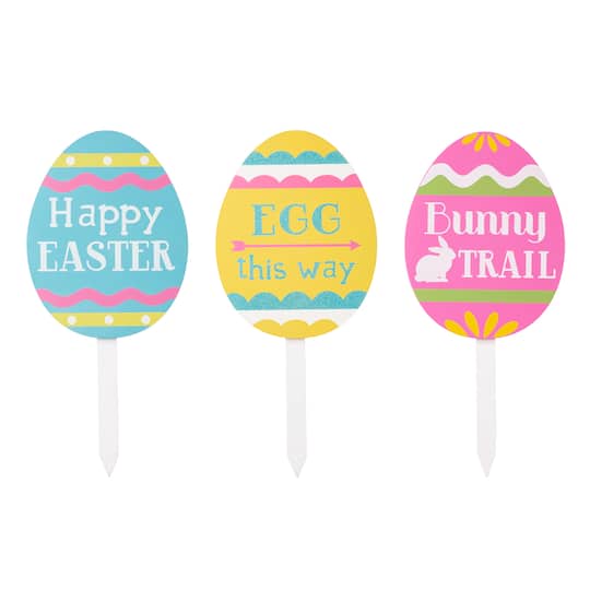 Glitzhome® 15" Wooden Easter Egg Yard Stake Set